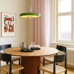 Lindby pendellampe Branford, retro, Ø 35 cm, grøn, metal