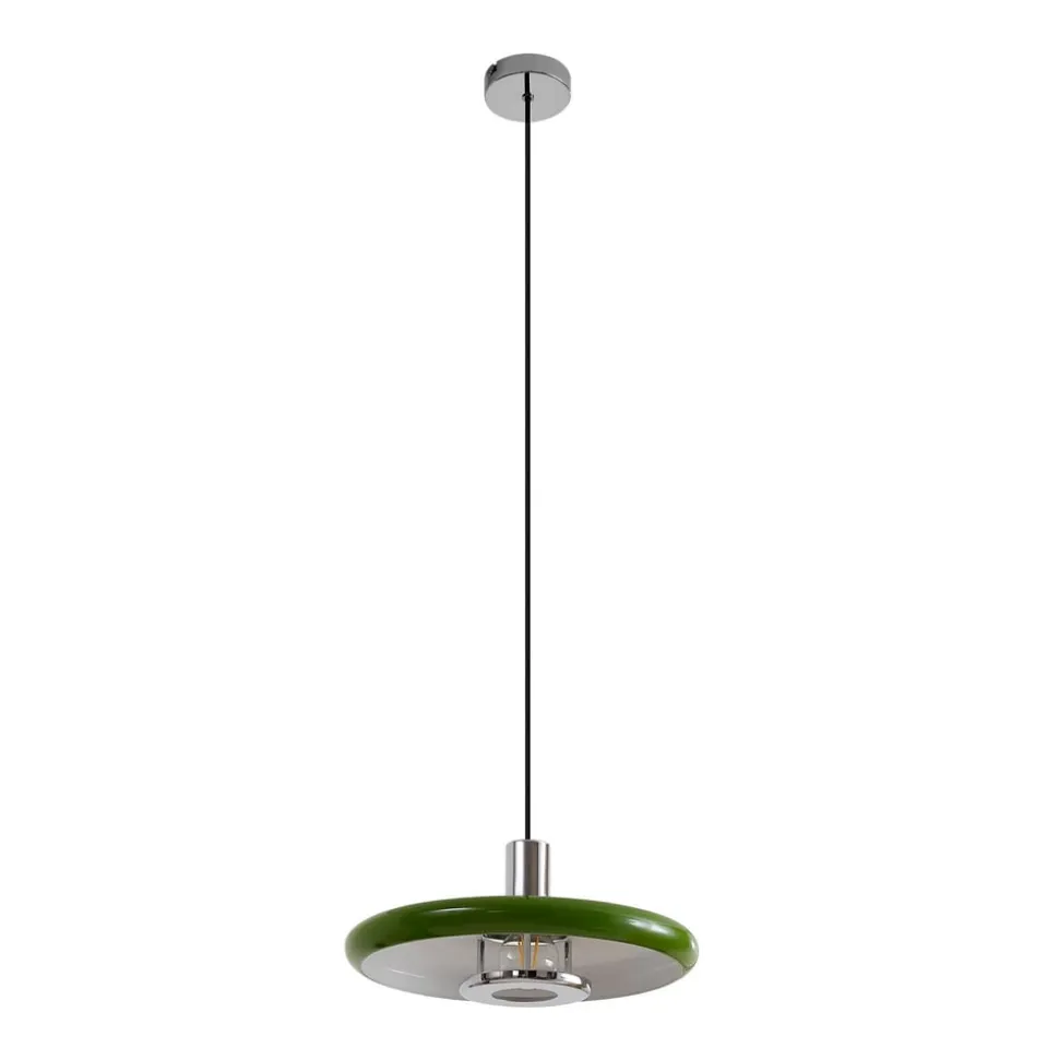 Lindby pendellampe Branford, retro, Ø 35 cm, grøn, metal