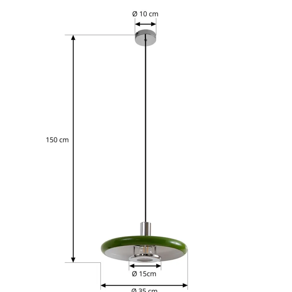 Lindby pendellampe Branford, retro, Ø 35 cm, grøn, metal