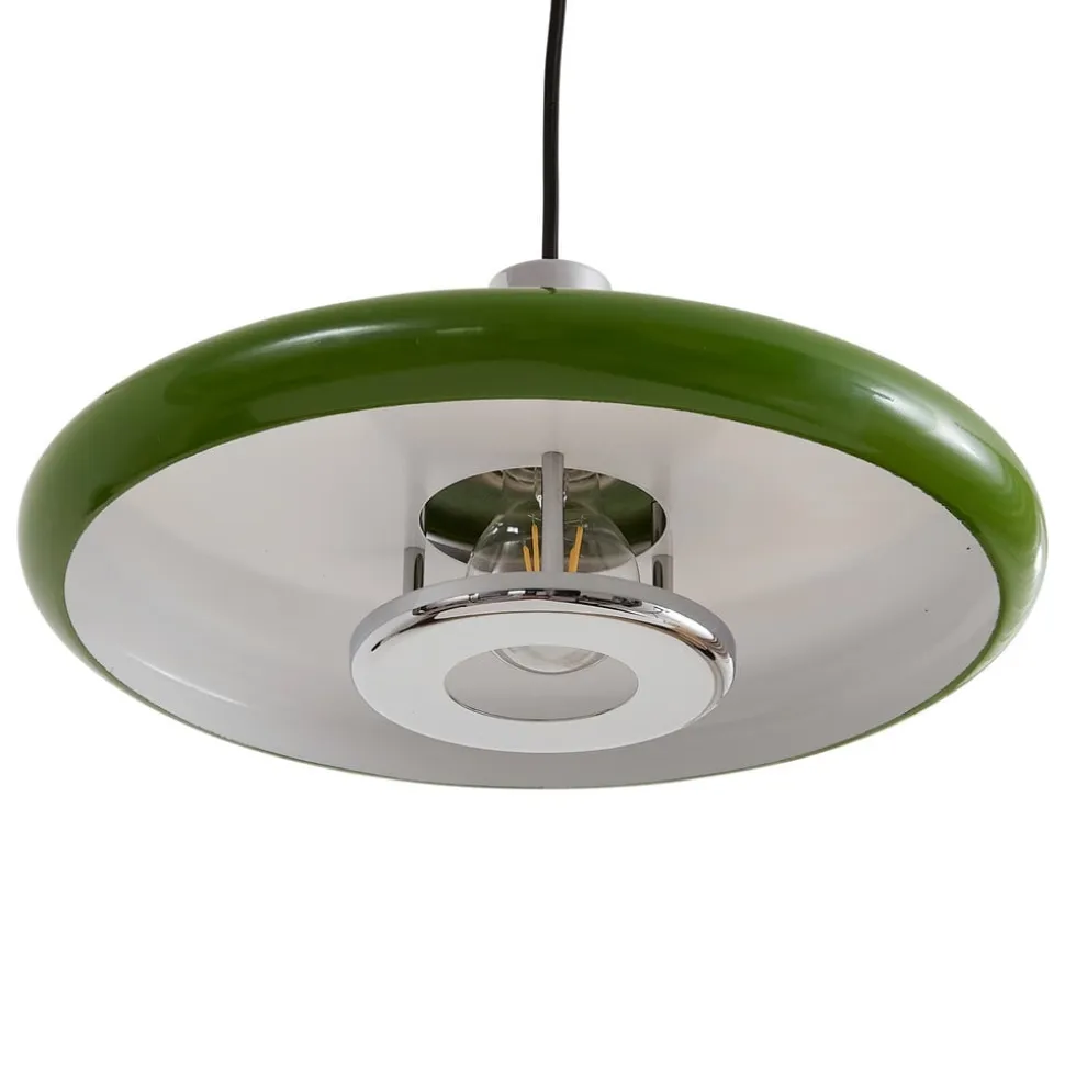 Lindby pendellampe Branford, retro, Ø 35 cm, grøn, metal