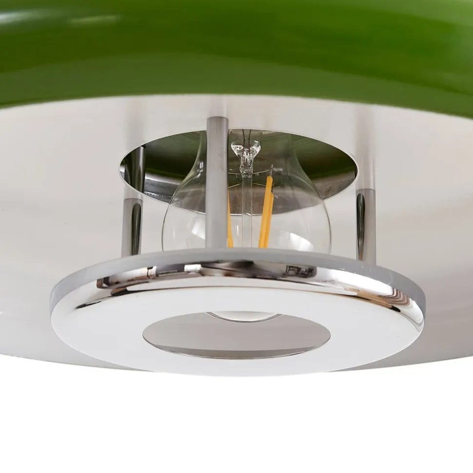 Lindby pendellampe Branford, retro, Ø 35 cm, grøn, metal