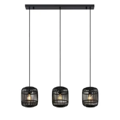 Lindby pendellampe Canyana, sort, 3-lys, rattan, 105 cm