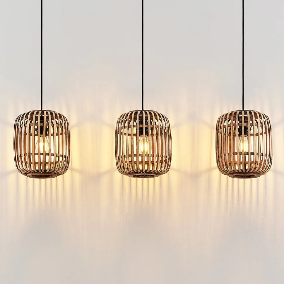 Lindby pendellampe Canyana, natur, 3 lyskilder, rattan, 105 cm