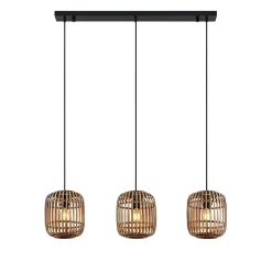 Lindby pendellampe Canyana, natur, 3 lyskilder, rattan, 105 cm