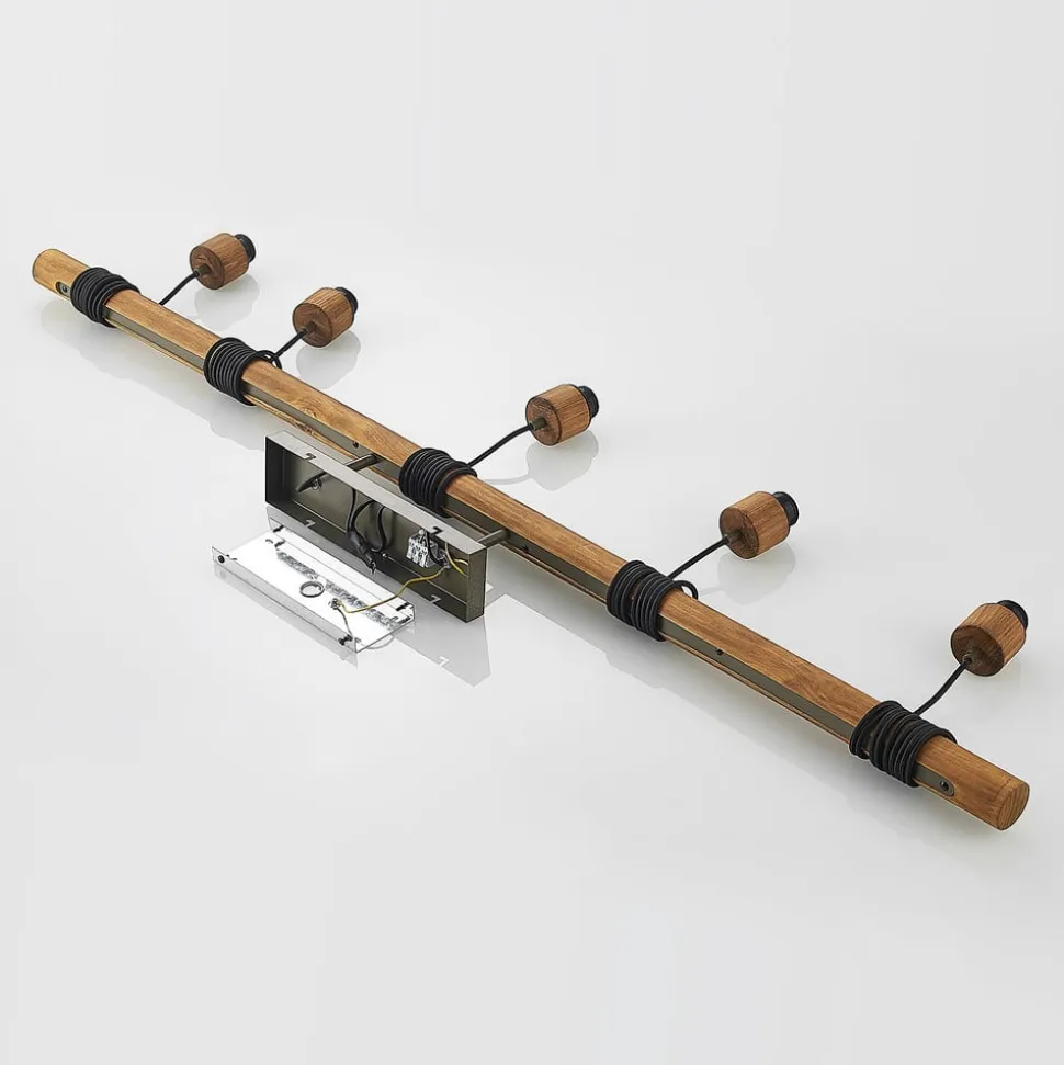 Lindby pendellampe Durbis, 149 cm, sort, 5 lyskilder, træ