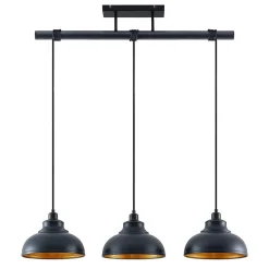 Lindby pendellampe Emna, 3 lyskilder, sort/guld, metal, 101 cm