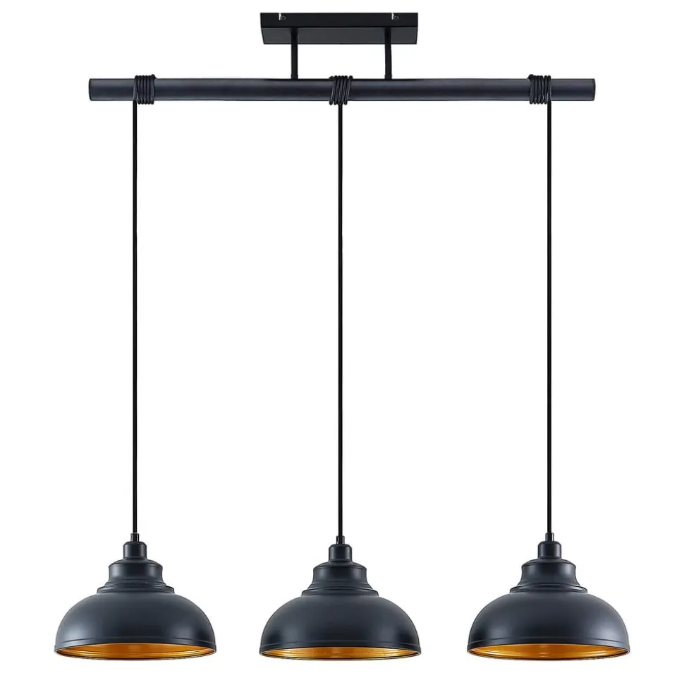 Lindby pendellampe Emna, 3 lyskilder, sort/guld, metal, 101 cm