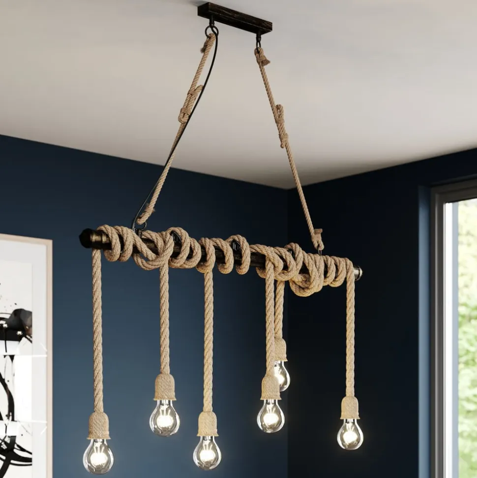 Lindby pendellampe Hajo, 100 cm, 6 lyskilder, rebpendel