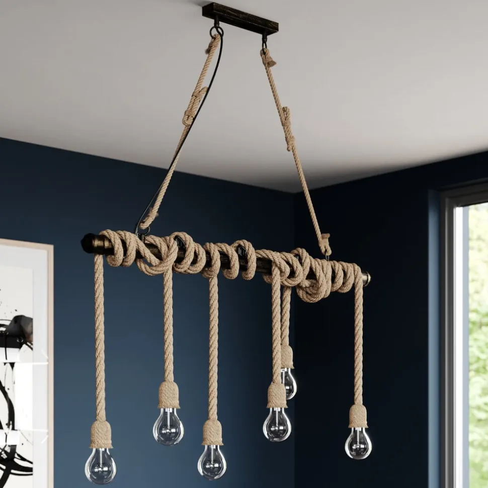 Lindby pendellampe Hajo, 100 cm, 6 lyskilder, rebpendel