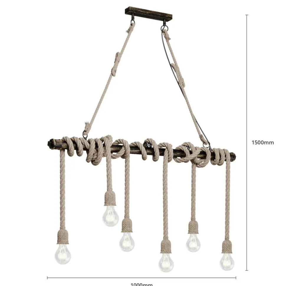 Lindby pendellampe Hajo, 100 cm, 6 lyskilder, rebpendel