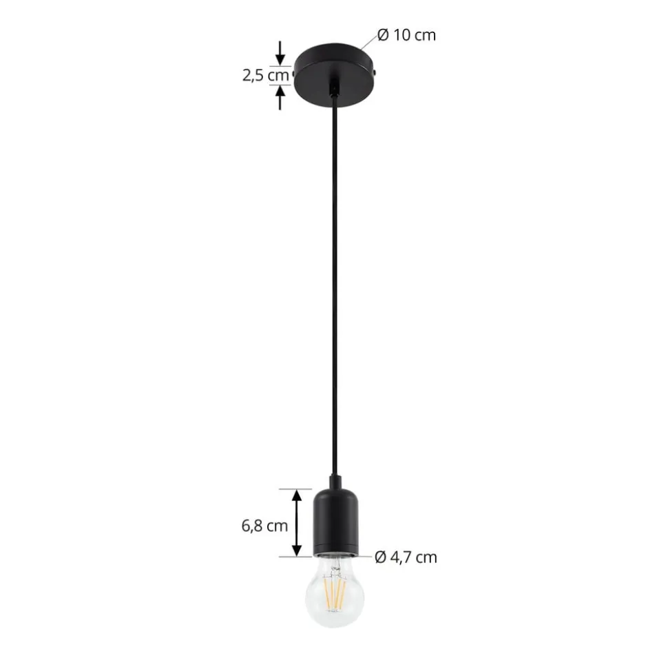 Lindby pendellampe Hattie, sort, Ø 4,7 cm, metal, E27