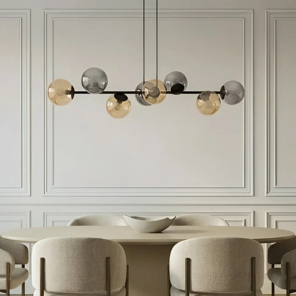 Lindby pendellampe Isamer, smoke grey/amber, 130 cm, globe