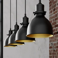 Lindby pendellampe Jasminka, sort/guld, metal, 4 lyskilder.
