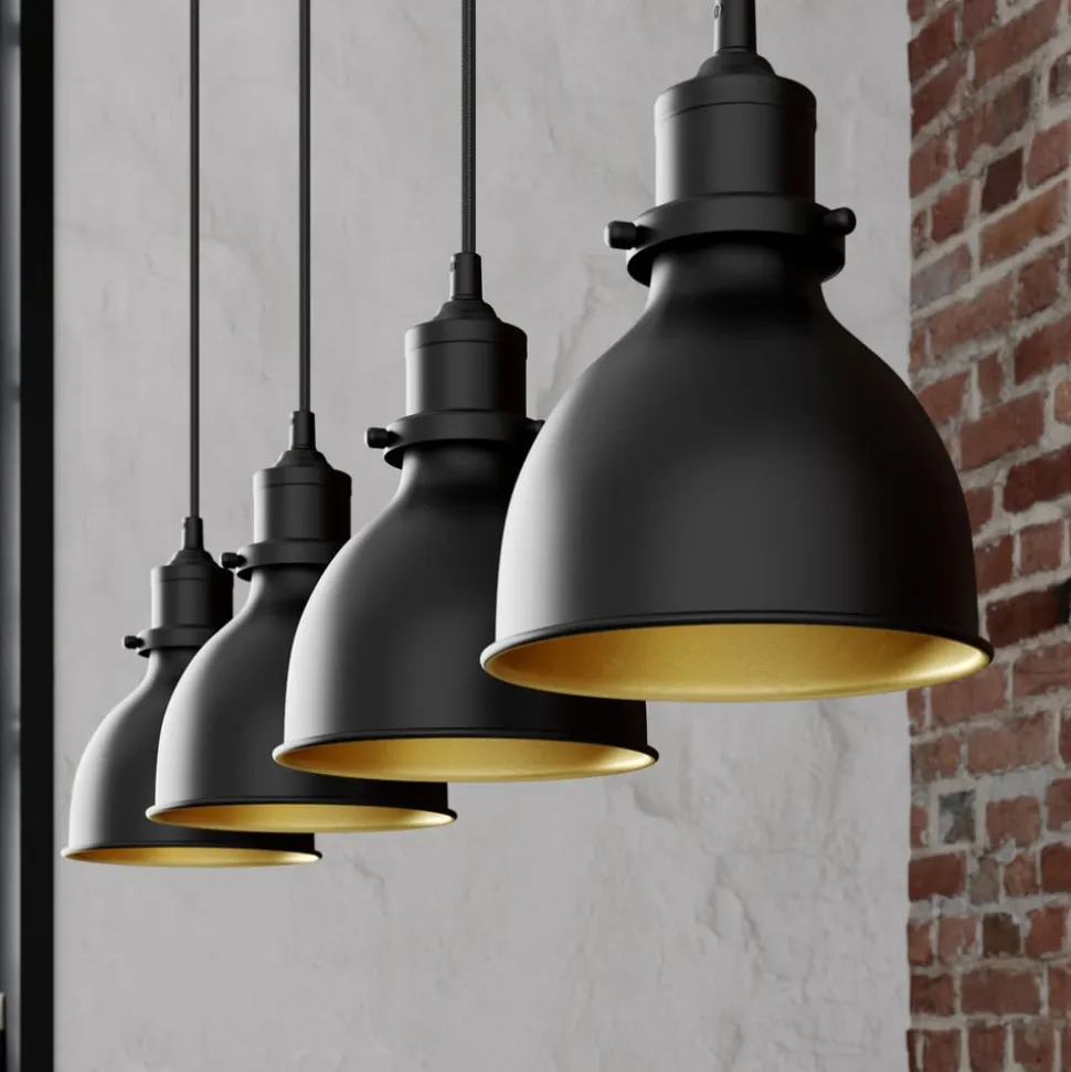 Lindby pendellampe Jasminka, sort/guld, metal, 4 lyskilder.