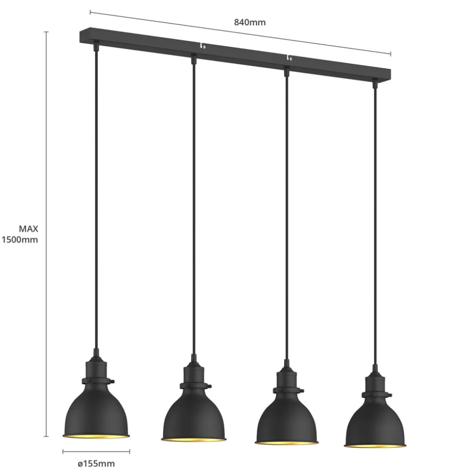 Lindby pendellampe Jasminka, sort/guld, metal, 4 lyskilder.