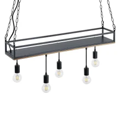 Lindby pendellampe Kirista, 5 lyskilder, sort, træ, 100 cm