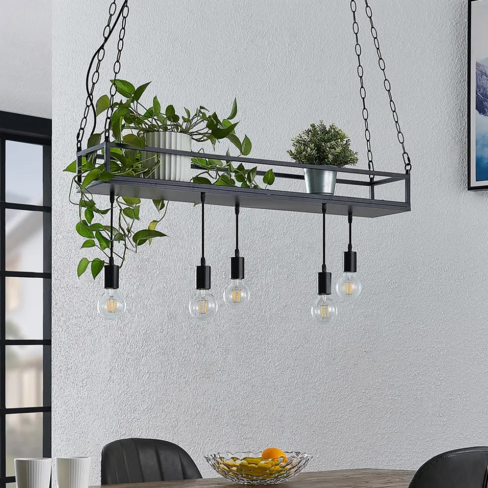 Lindby pendellampe Kirista, 5 lyskilder, sort, metal, 100 cm