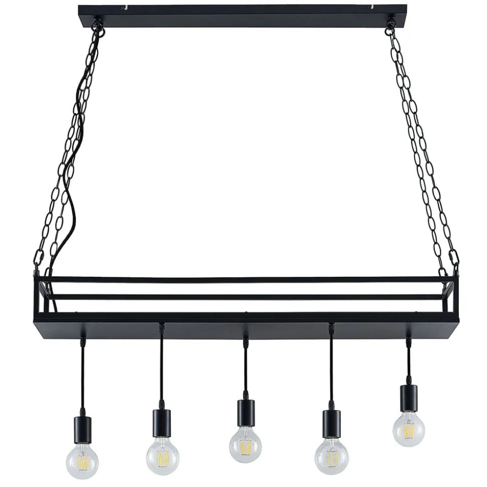 Lindby pendellampe Kirista, 5 lyskilder, sort, metal, 100 cm