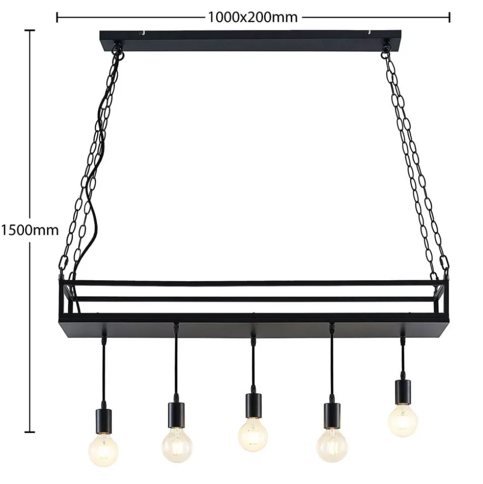 Lindby pendellampe Kirista, 5 lyskilder, sort, metal, 100 cm
