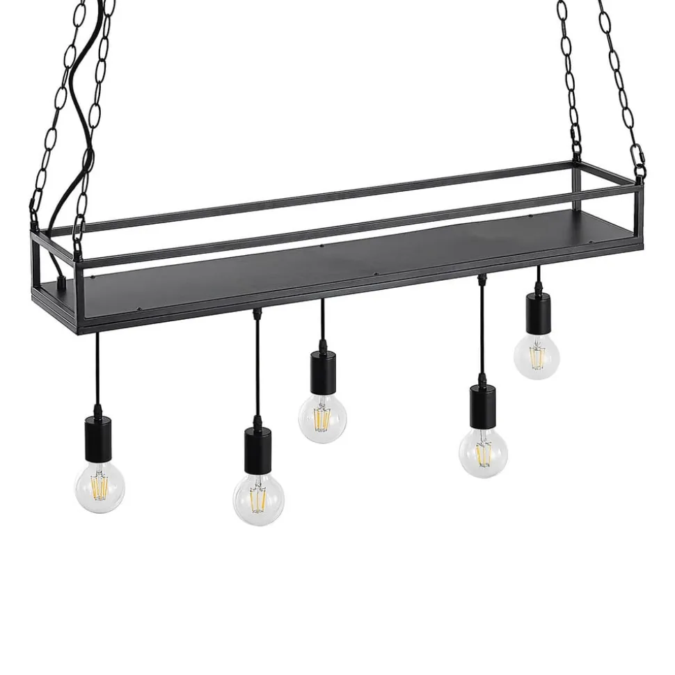 Lindby pendellampe Kirista, 5 lyskilder, sort, metal, 100 cm