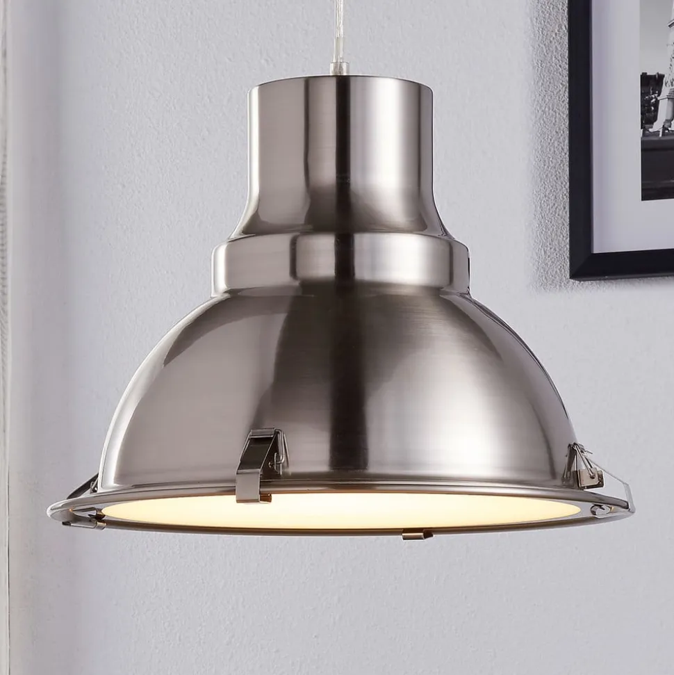 Lindby pendellampe Letty, Ø 39 cm, nikkelfarvet, metal, E27