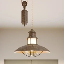 Lindby pendellampe Louisanne, justerbar, brun, Ø 35 cm