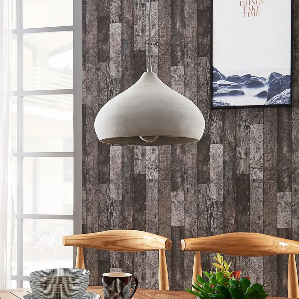Lindby pendellampe Morton, Ø 29 cm, grå, beton, E27