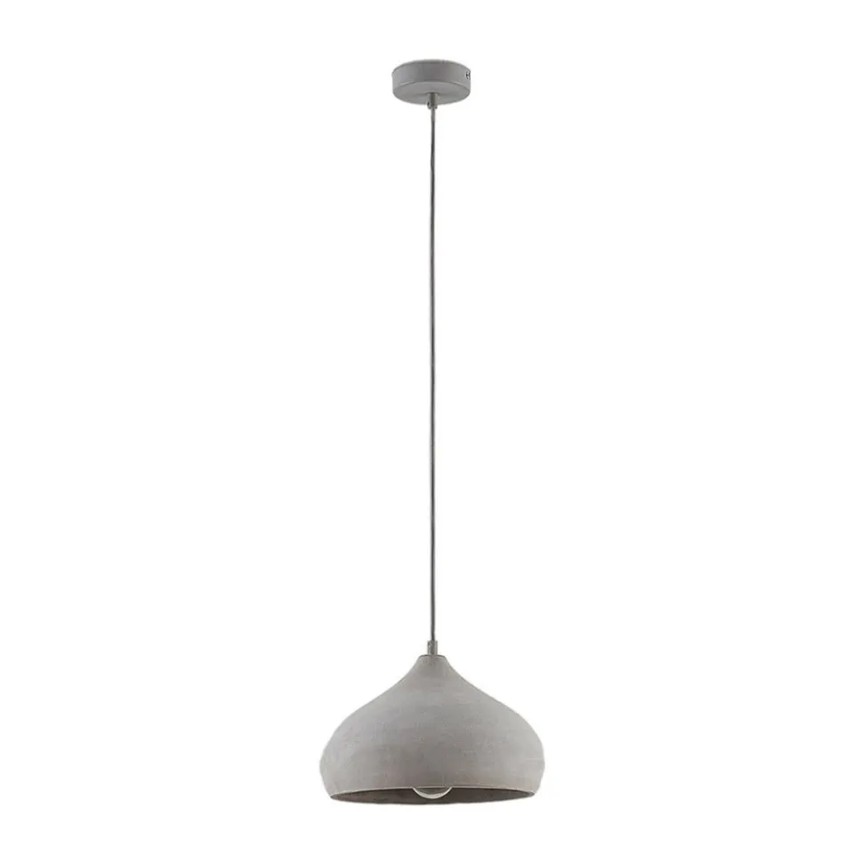 Lindby pendellampe Morton, Ø 29 cm, grå, beton, E27
