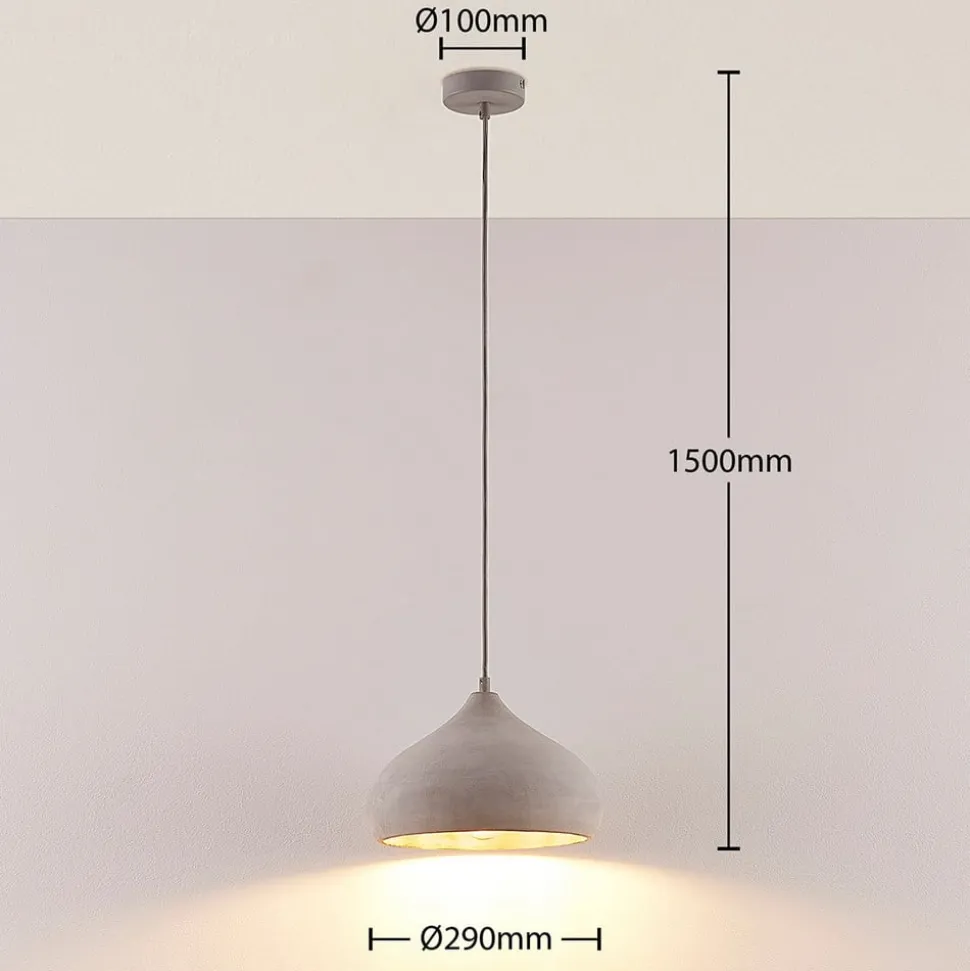 Lindby pendellampe Morton, Ø 29 cm, grå, beton, E27