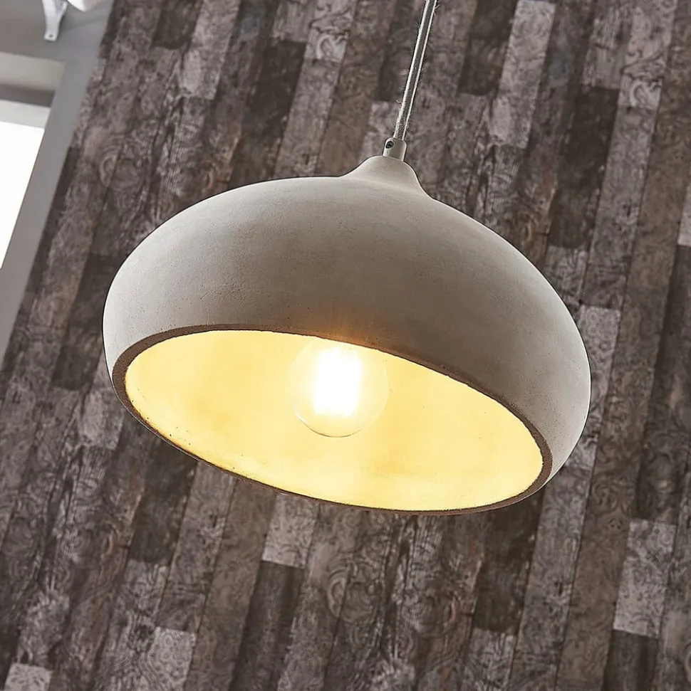 Lindby pendellampe Morton, Ø 29 cm, grå, beton, E27
