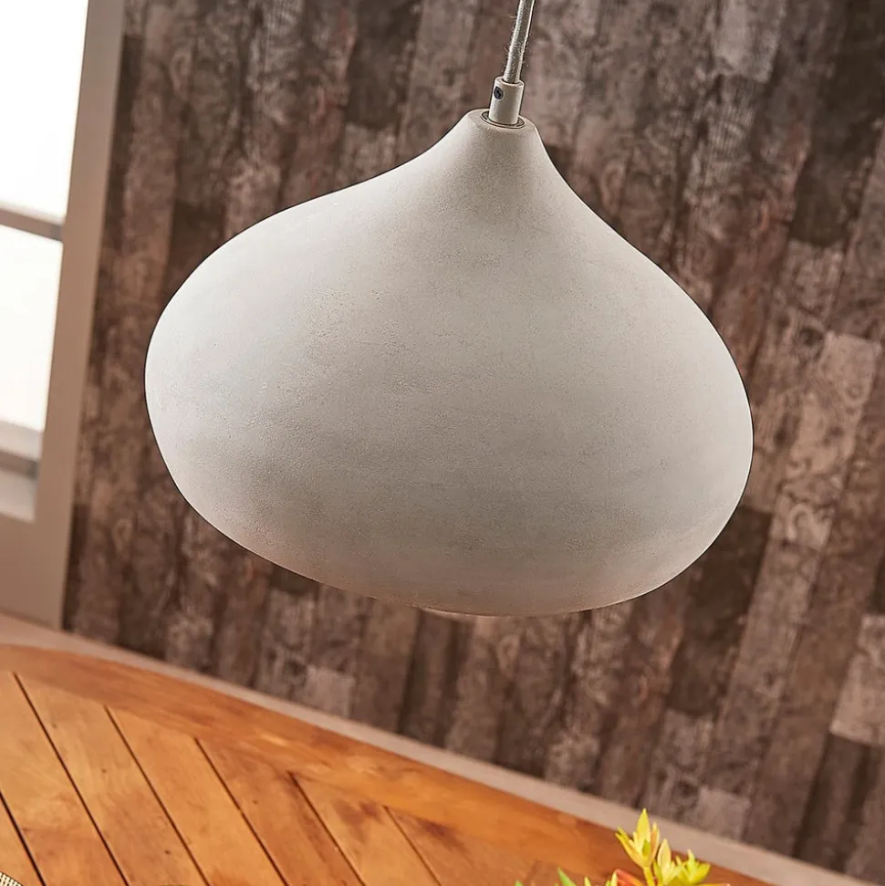 Lindby pendellampe Morton, Ø 29 cm, grå, beton, E27