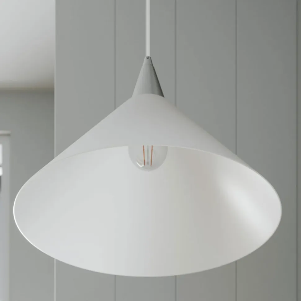 Lindby pendellampe Petra, hvid, glas, Ø 40 cm, kegle, E27