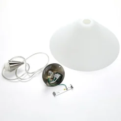 Lindby pendellampe Petra, hvid, glas, Ø 40 cm, kegle, E27