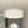 Lindby pendellampe Pikka, hvid, tekstil, Ø 50 cm, E27