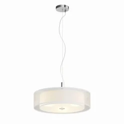 Lindby pendellampe Pikka, hvid, tekstil, Ø 50 cm, E27