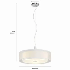 Lindby pendellampe Pikka, hvid, tekstil, Ø 50 cm, E27