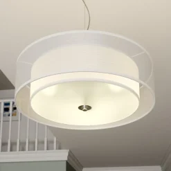 Lindby pendellampe Pikka, hvid, tekstil, Ø 50 cm, E27