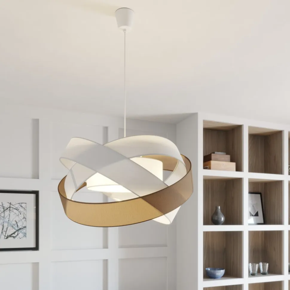 Lindby pendellampe Simaria, brun/grå/hvid, Ø 60 cm, E27