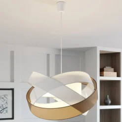 Lindby pendellampe Simaria, brun/grå/hvid, Ø 60 cm, E27