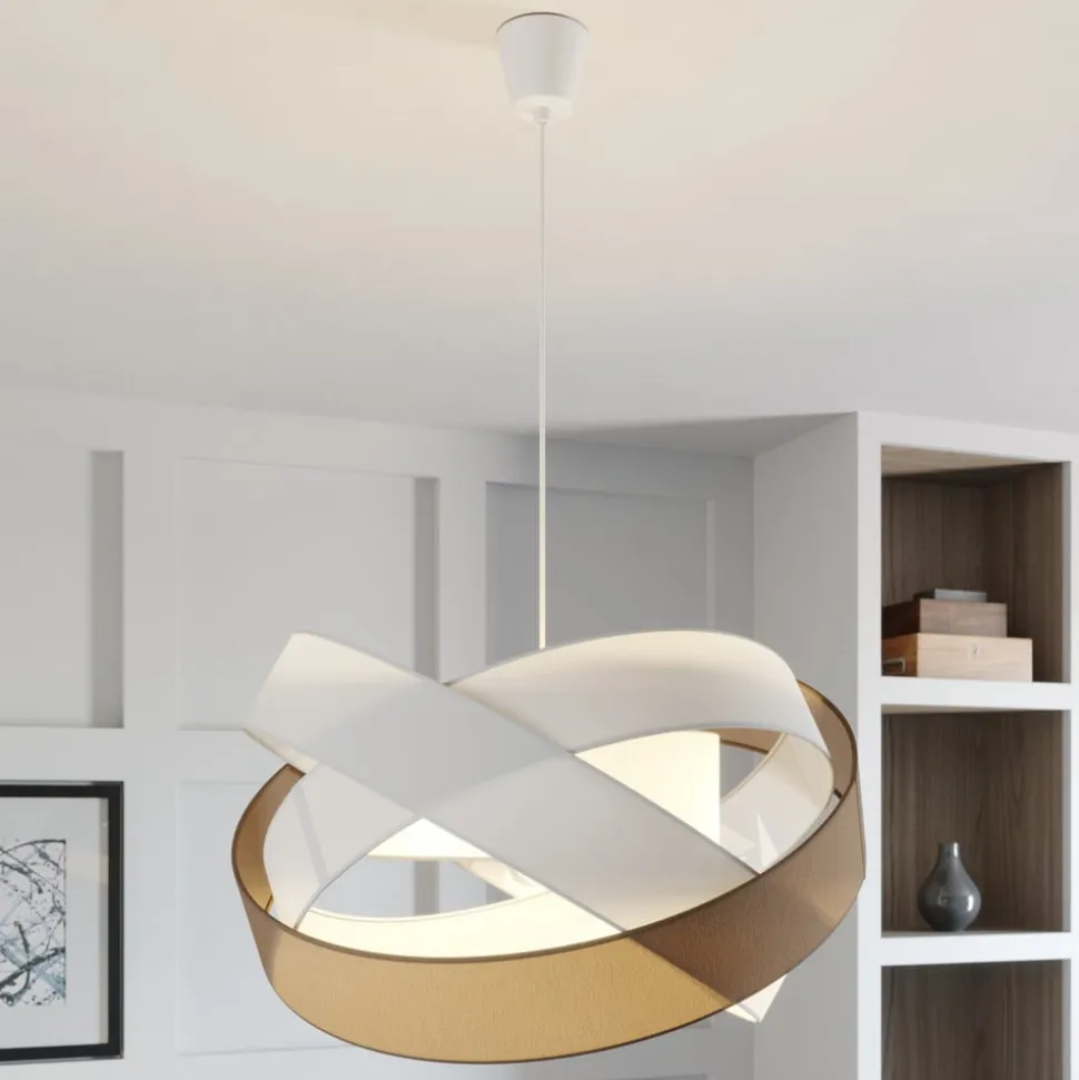 Lindby pendellampe Simaria, brun/grå/hvid, Ø 60 cm, E27