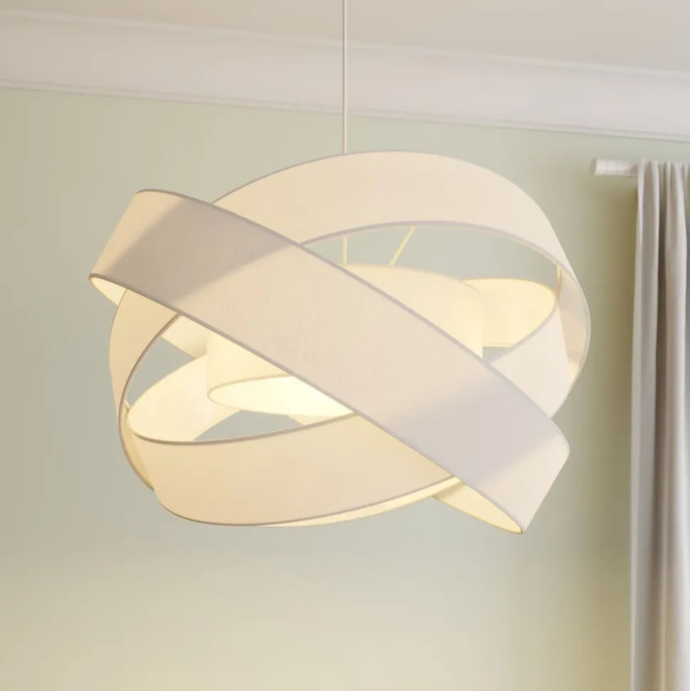 Lindby pendellampe Simaria, hvid, tekstil, Ø 60 cm, E27