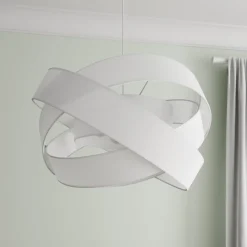 Lindby pendellampe Simaria, hvid, tekstil, Ø 60 cm, E27