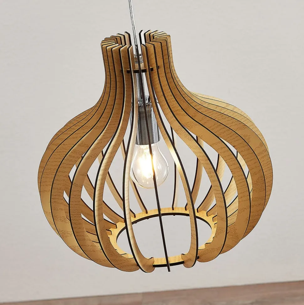 Lindby pendellampe Sina, Ø 35 cm, træ, E27