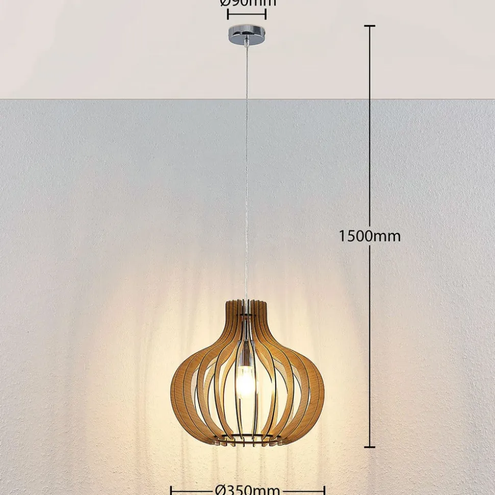 Lindby pendellampe Sina, Ø 35 cm, træ, E27