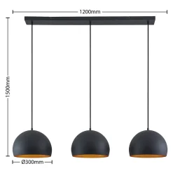 Lindby pendellampe Tarjei, længde 120 cm, sort/guld, metal