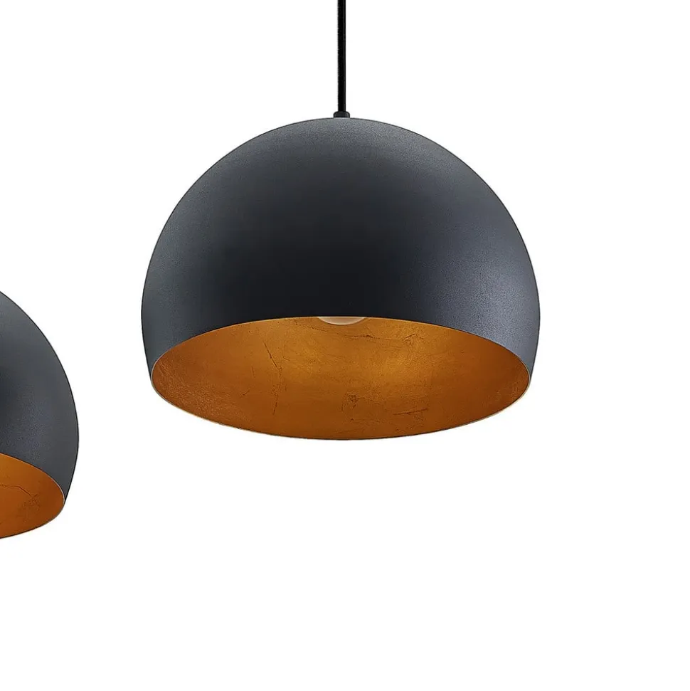 Lindby pendellampe Tarjei, længde 120 cm, sort/guld, metal