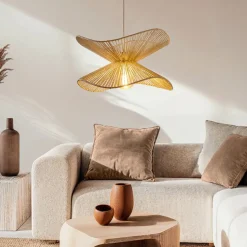 Lindby pendellampe Valdorin, beige, papir, Ø 40 cm, E27