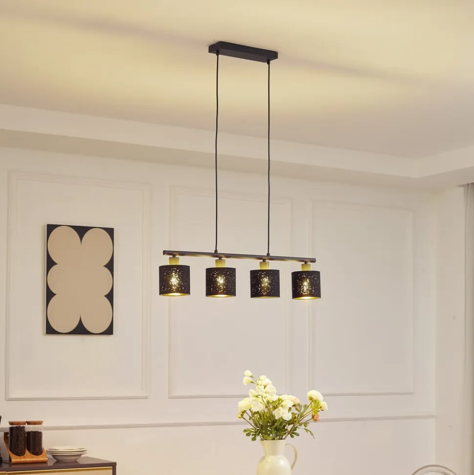 Lindby pendellampe Vasilia, 75 cm, sort/guld, stof