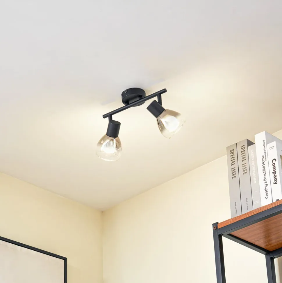 Lindby Pendura loftlampe, 2 lyskilder, sort, glas