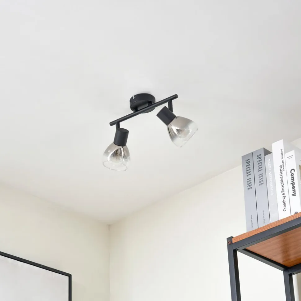 Lindby Pendura loftlampe, 2 lyskilder, sort, glas